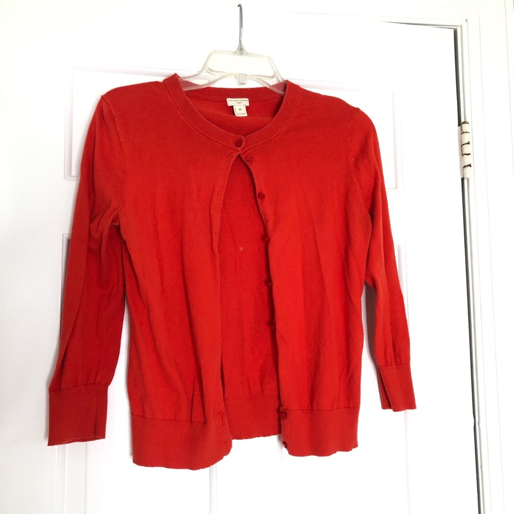 J Crew coral red button down cardigan